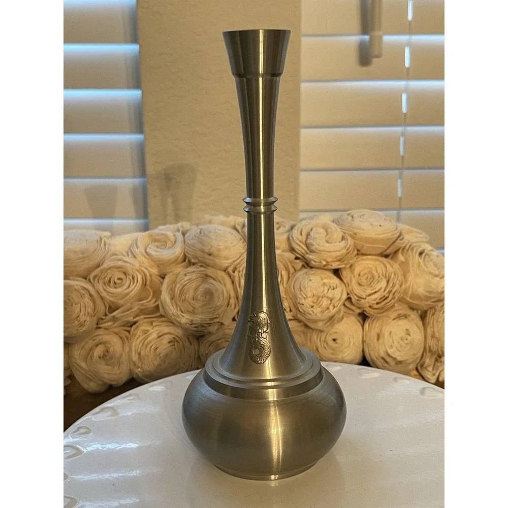 Vintage Imperial Pewter 97% Singapore MerLion Bus Vase 7.5